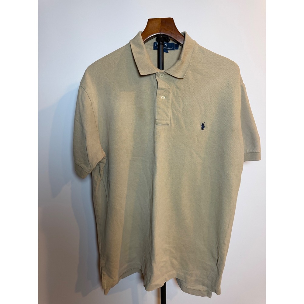 Polo Ralph Lauren Mens Large Tan Beige Cotton Pique Short Sleeve Polo Shirt